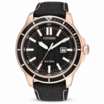 Orologio Uomo Citizen Marine Eco-Drive Acciaio Rosé Cinturino Tessuto Quadrante Nero