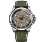 Orologio Uomo Citizen Sea Land Eco-Drive Acciaio Cinturino Nylon Verde Quadrante Beige
