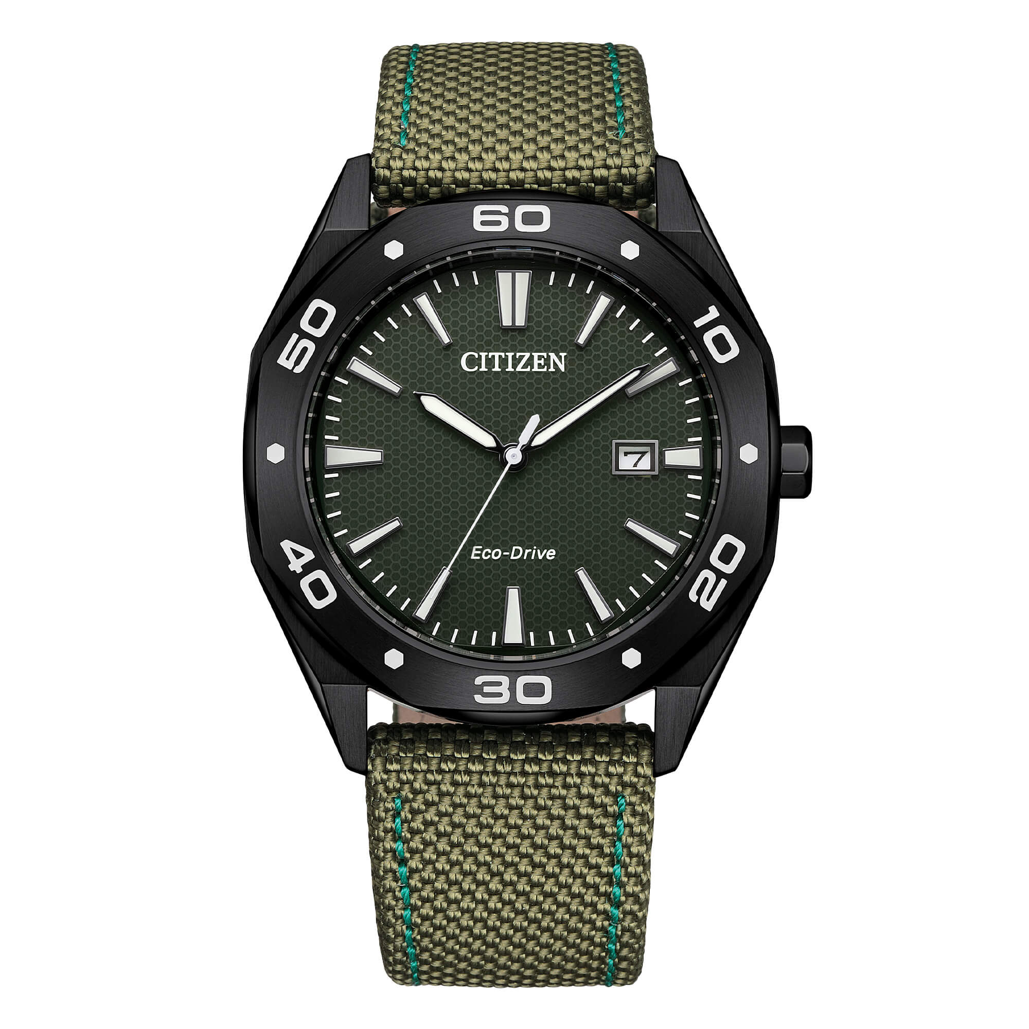 citizen_BM7635-01X_01_2000x2000 Orologio Uomo Citizen Metropolitan Sport Eco-Drive Acciaio Nero Quadrante Verde Cinturino Nylon - immagine 1