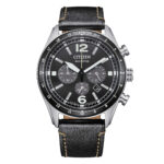 Orologio Uomo Citizen Aviator Crono Eco-Drive Acciaio Quadrante Nero Cinturino Pelle