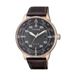 Orologio Uomo Citizen Aviator Eco-Drive Acciaio Rosé Cinturino Pelle Quadrante Antracite