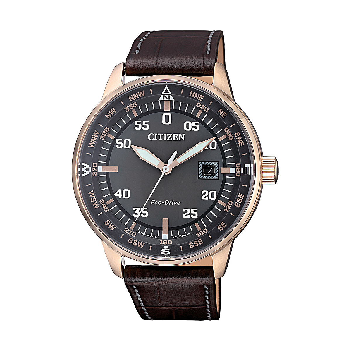 orologio-solo-tempo-uomo-citizen-aviator-bm7393-16h_244307_zoom Orologio Uomo Citizen Aviator Eco-Drive Acciaio Rosé Cinturino Pelle Quadrante Antracite - immagine 1